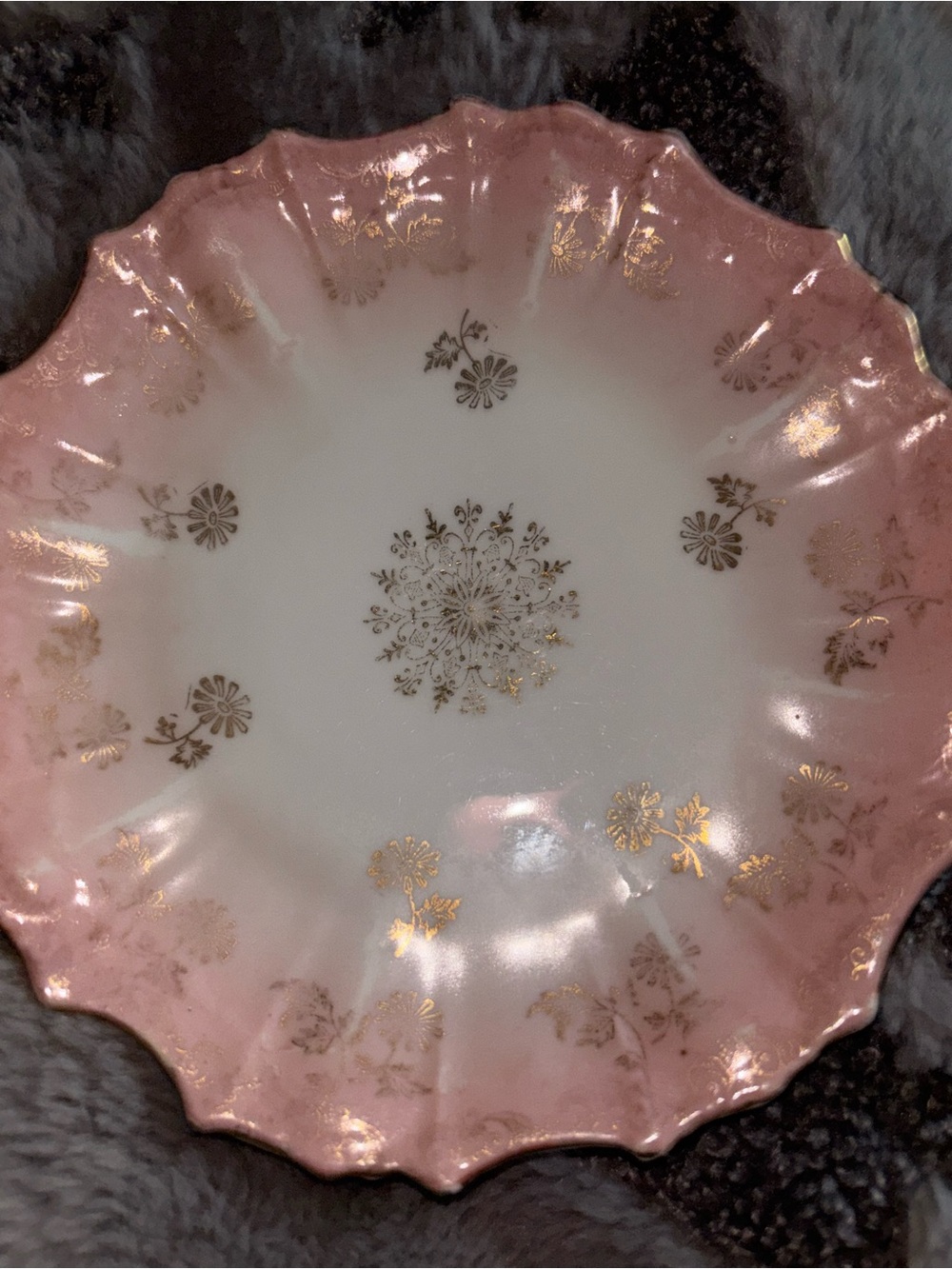 Delicate Pink & Gold Porcelain Serving Bowl